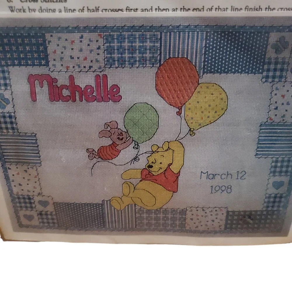 Rare Vintage Up Up and Away Pooh Cross Stitch Kit Birth Announcement NWT